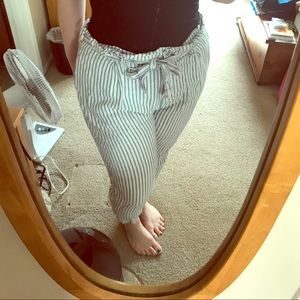 Blue and white striped linen pants